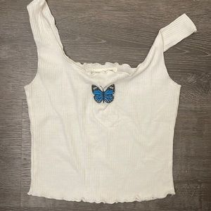 White butterfly crop top
